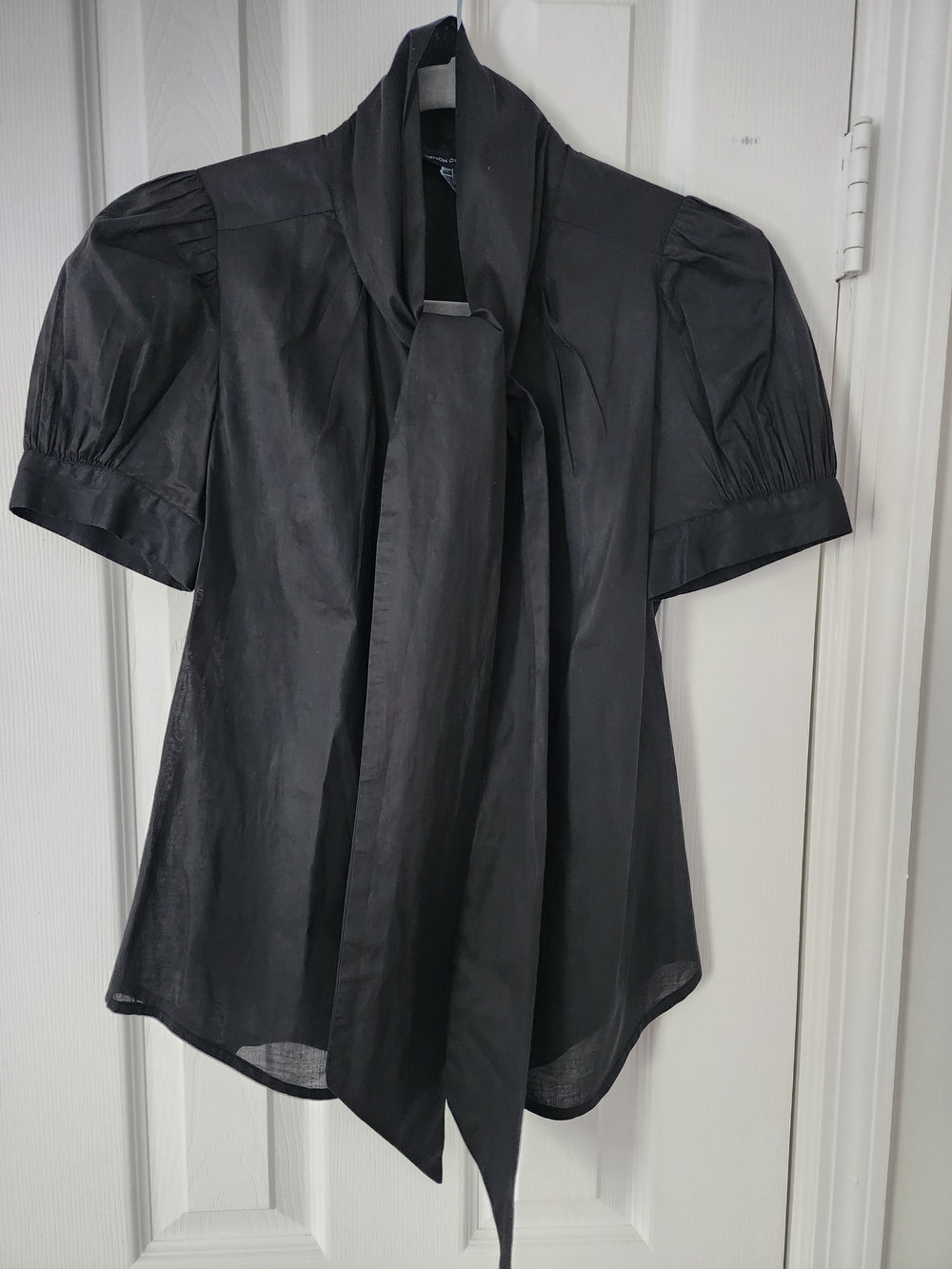 French Connection Black Tie-Neck Puff Sleeve Blouse